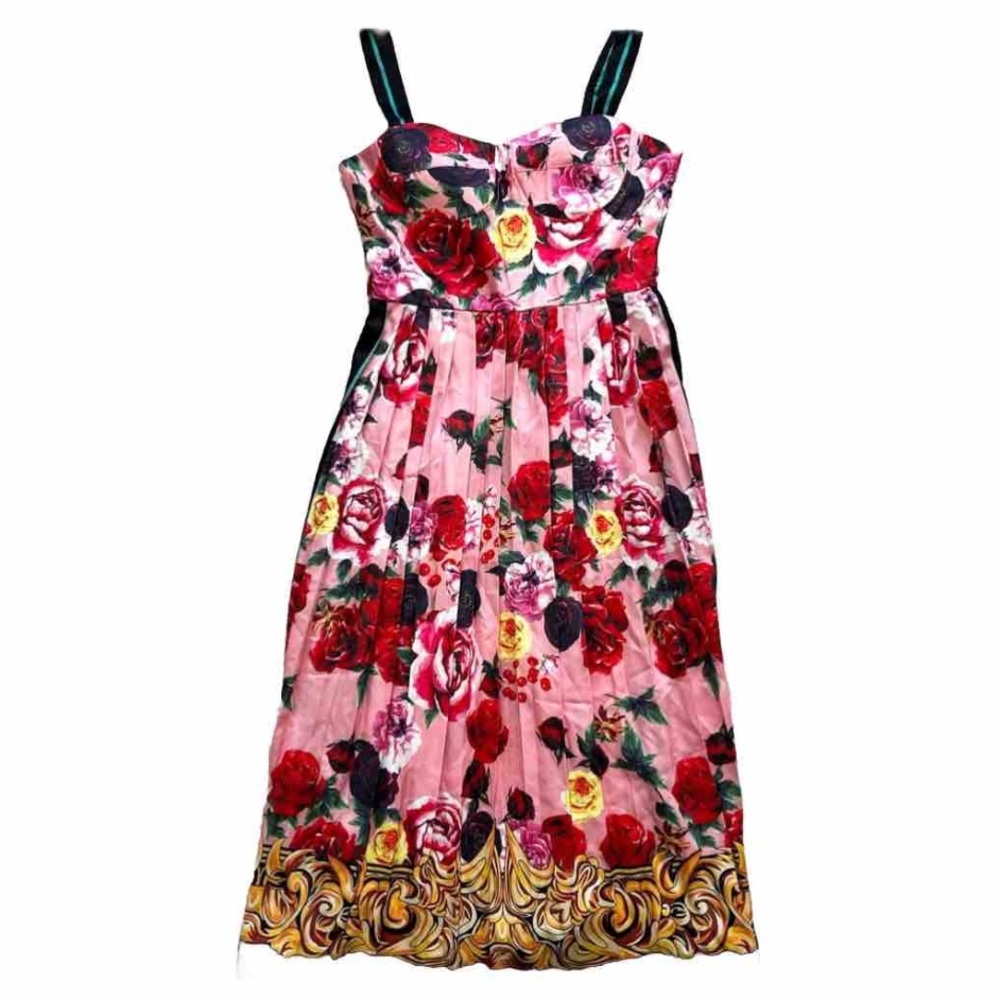 DALIA MACPHEE Bustier Floral Pink Multi Dress Size Small Feminine Dainty Pin Up